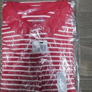 NWT Croft & Barrow The Classic Polo Red Striped T-shirt Top XXL